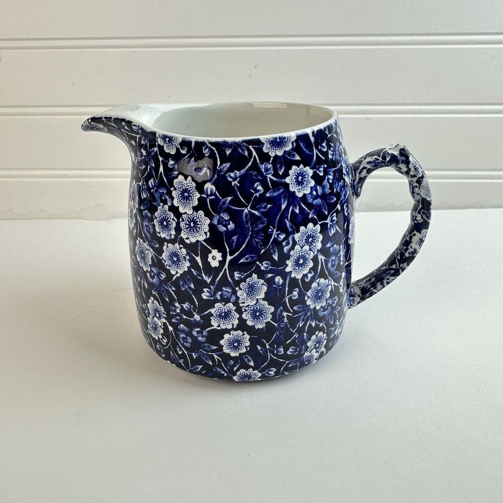 Crownford China Staffordshire England Calico Blue Chintz Creamer Jug Pitcher